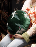 Round Shape Pillows Embroidery Cushion Crane Pattern Decorative Pillow Cover For Sofa Chair