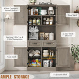 Modern Tall Kitchen Storage Cabinet with Microwave Stand and Buffet Sideboard