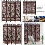 Kamal Antique Brown Room Divider with 4 Folding Panels