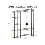 Portable Clothes Rack with 4 Tiers Shelves and Storage System