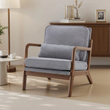JHK Mid Century Modern Chair Solid Wooden Frame Accent Chair with Arms and Waist Cushion Reading
