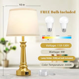 Touch Lamps for Nightstand Set of 2 - Gold Table Lamp for Bedroom