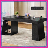 Modern Executive Desk with Power Outlets & Storage Cabinet