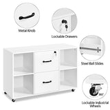 White Mobile Letter Size File Cabinet with 2 Drawers and 4 Open Shelves for Home Office Storage