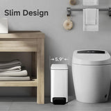 Slim Bathroom Trash Can with Lid, Soft Close Step Pedal, 6L Stainless Steel Bin for Bedroom Office Kitchen in White
