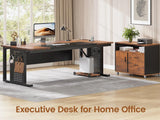L Shaped Executive Desk Rolling Cabinet Drawers Outlet CPU Stand Pegboard Shelves Rustic Office