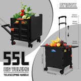 55L Foldable Utility Cart Folding Shopping Cart with Magnetic Lid Telescopic Handle Wear-Resistant