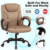 Ergonomic PU Leather Executive Office Chair Adjustable Height Rocking 360° Swivel Wheels Brown