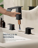 8 Inch Widespread 3 Hole Bathroom Faucet, Matte Black Waterfall Spout