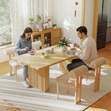 6-8 Seater Rustic Dining Table with Natural Wood Slat Base, Perfect for Family Meals
