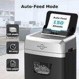 150-Sheet Autofeed Paper Shredder Heavy Duty, 60 Mins Micro-Cut, 6 Gal Bin