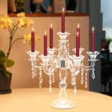 Crystal Candle Holder, 7-Arm 14 Inch Crystal Taper Candlestick Candelabra
