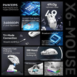 ATTACK SHARK X6 Lightweight Wireless Gaming Mouse with RGB Backlight Charging Base,Tri-Mode,26K DPI, PAW3395 Optical Sensor