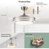 42 Inch Fandelier Ceiling Fan with Light Retractable Ceiling Fan with Lights for Bedroom