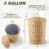 3 Gallons Wicker Trash Can with Lid and Removable Liner, Wicker Rattan Bathroom