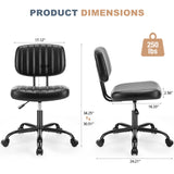 JHK Armless Office Desk Chair Back Lumbar Support Height Adjustable PU Leather Computer Chair