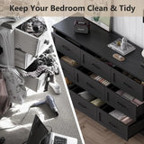 Black Dresser for Bedroom, 59'' Wide Chest of Drawers with Natural Wood