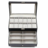 3Layers 25 Slot Watch Box Display Case Jewelry Sunglass Storage PU leather
