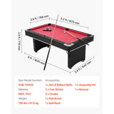 SucceBuy 6 ft Pool Table Adjustable Feet Game Table Includes Ball Cue