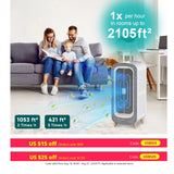 Jafända Air Purifiers for Home Large Room Up To 2105ft², 4× True HEPA Filter, 0.66lbs Activated Carbon Remove Dust Smoke Odor