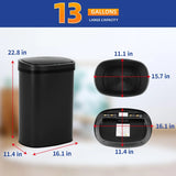 13 Gallon 50L Black Stainless Steel Automatic Sensor Trash Can Touch Free Lid
