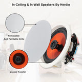 Herdio 6.5" Bluetooth Speaker In Ceiling 600W 2-Way Flush Mount Speakers System With Wall