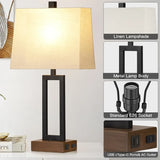 Nightstand  for Bedroom Set of 2 with 2 USB Ports and AC Power Outlet 23.5"