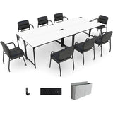20ft Conference Table with Charging, 4pcs 60x24 Large Meeting Desks, Storage & Hooks