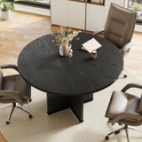 39 Small Round Conference Table with X-Base for Tight Spaces, Sleek Black