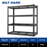 4-Tier Metal Garage Shelves 46x24x72in Adjustable Heavy Duty Steel for Warehouse Workshop