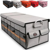 Oversize Gray Big Car Trunk Organizer SUV Cargo Storage Non Slip Bottom Waterproof Collapsible Durable Multi Compartments
