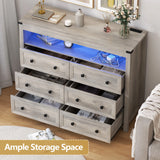 6 Drawer Dresser with Lights and Open Space for Bedroom, Wood Dressers