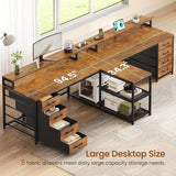 94.5" Two Person Gaming Desk with 8 Drawers LED Power Strip Monitor Stand