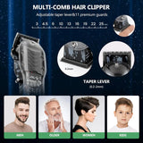 Cordless Hair Clippers for Men, Professional Barber Kit with LED Display, 8 Guide Combs,