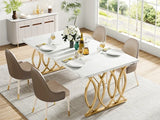 Dining Table, 63" Large Kitchen Table for 4-6 People, Unique Rectangular Dinner Table