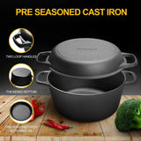 PreSeasoned Cast Iron Dutch Oven Pot with Skillet Lid Cooking Pan, Cast Iron Skillet