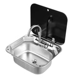 304 Stainless Steel RV Sink Kit Retractable Rotatable Faucet Tempered Glass Flip Lid Deep Basin Space-Saving