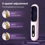Women's Wireless Portable Hair Straightener, USB Rechargeable Negative Ion Hot Air Straightening Brush, Effectively Smooths Frizz, Makes Hair Shiny And Soft, Anti-Scald Design, 3 Temperature Settings,