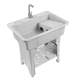 Household Plastic Kitchen Sinks| Freestanding Laundry Sink W/ Washing Board and Storage Shelf|