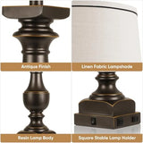 28'' Farmhouse Set of 2, Table Lamps for Nightstand with Linen Shades