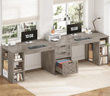 Farmhouse Style 96.5 Inch Double Computer Desk 2 Person with Drawers Storage Shelves