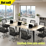 94.48L 47.24W 29.92H Light Wood Grain Conference Table With Cable Grommets For Office Meeting