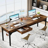 Computer Desk, 200 x 60 x 82 cm, Double Long Desk with 2 Drawers, Office Table, Work Table