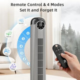 Tower fan for bedroom living room office, grey bladeless plastic with 6 speeds