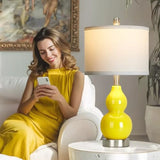 Set of 2 Yellow Modern Bedside Lamps for Living Room. Nightstand Desk Lamps