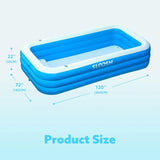 JOYFY 120" x 72" x 22" Full-Sized Inflatable Swimming Pool Summer