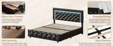 Queen Bed Frame w/LED Lights, Modern Platform Bed w/Diamond Headboard