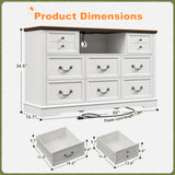 EnHomee 55" Wide 8-Drawer Dresser w/ Built-in Power Strip&RGB LED Lights