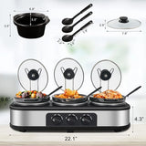 Triple Slow Cooker with 3×1.5 QT Buffet Servers and Warmers Adjustable Temperature