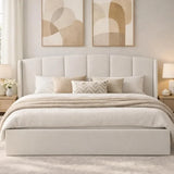 VELOCAVA Full Size Lift Up Storage Bed with Modern Wingback Headboard